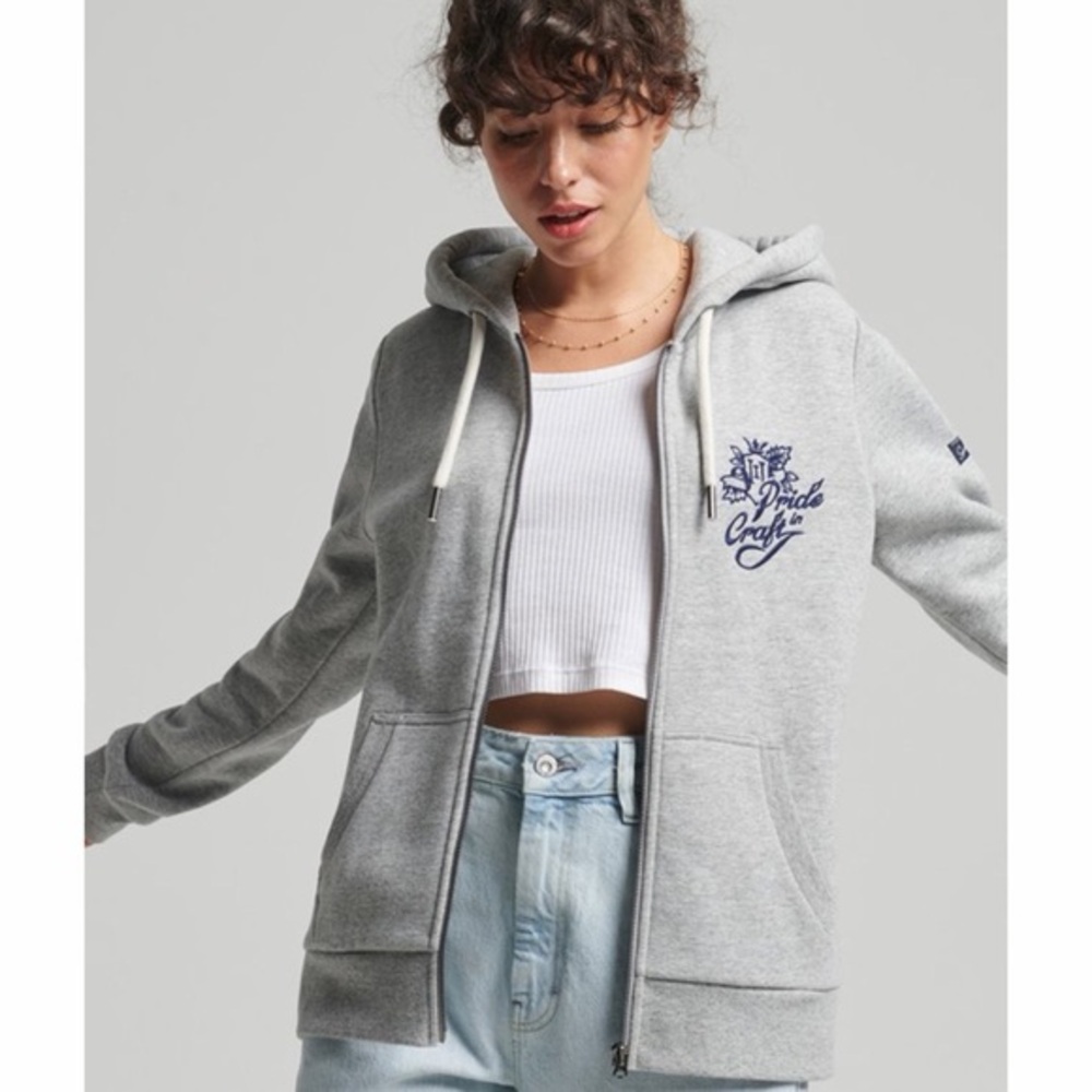 Superdry Women's Vintage Pride In Craft Zip Fleece Hoodie Streetwear Comfy